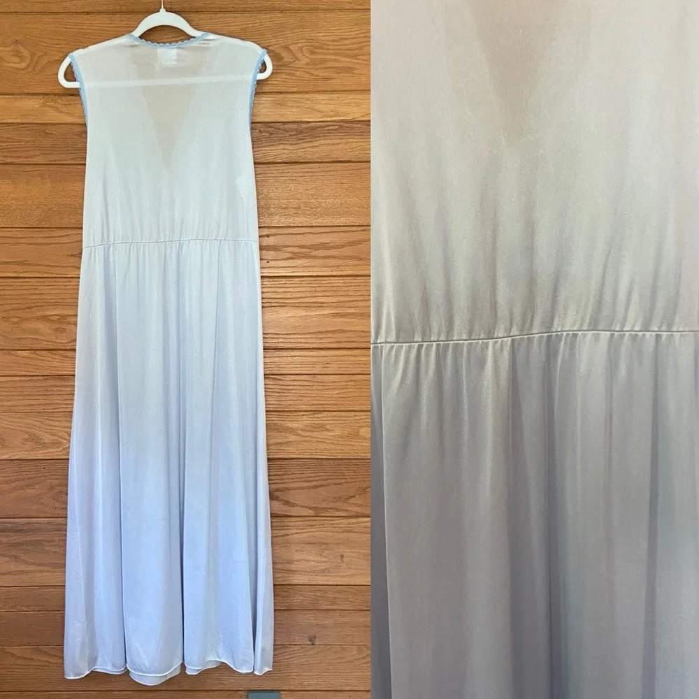 Vintage 80s Quiet Moments blue lace trim rose floral detail maxi slip dress - Picture 4 of 7